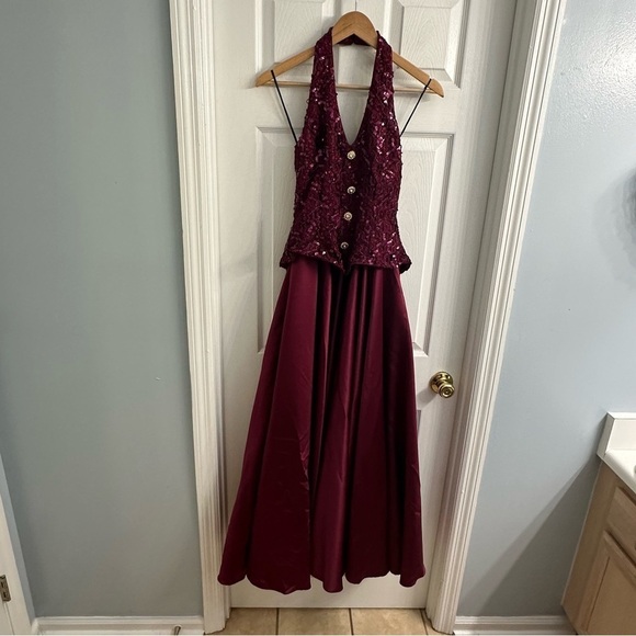 Vintage Formal Dress Prom Vest Whimsigoth Sequin Maroon Halter 90s Extra Small - Picture 3 of 9